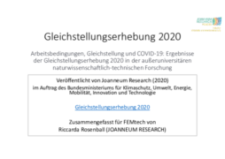 Erste Seite von Arbeitsbedingungen, Gleichstellung und COVID-19: Ergebnisse der Gleichstellungserhebung 2020 in der außeruniversitären naturwissenschaftlich-technischen Forschung
