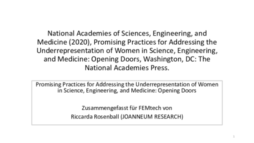 Erste Seite von Promising Practices for Addressing the Underrepresentation of Women in Science, Engineering, and Medicine: Opening Doors