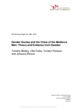 Erste Seite von Gender Quotas and the Crisis of the Mediocre Man: Theory and Evidence from Sweden